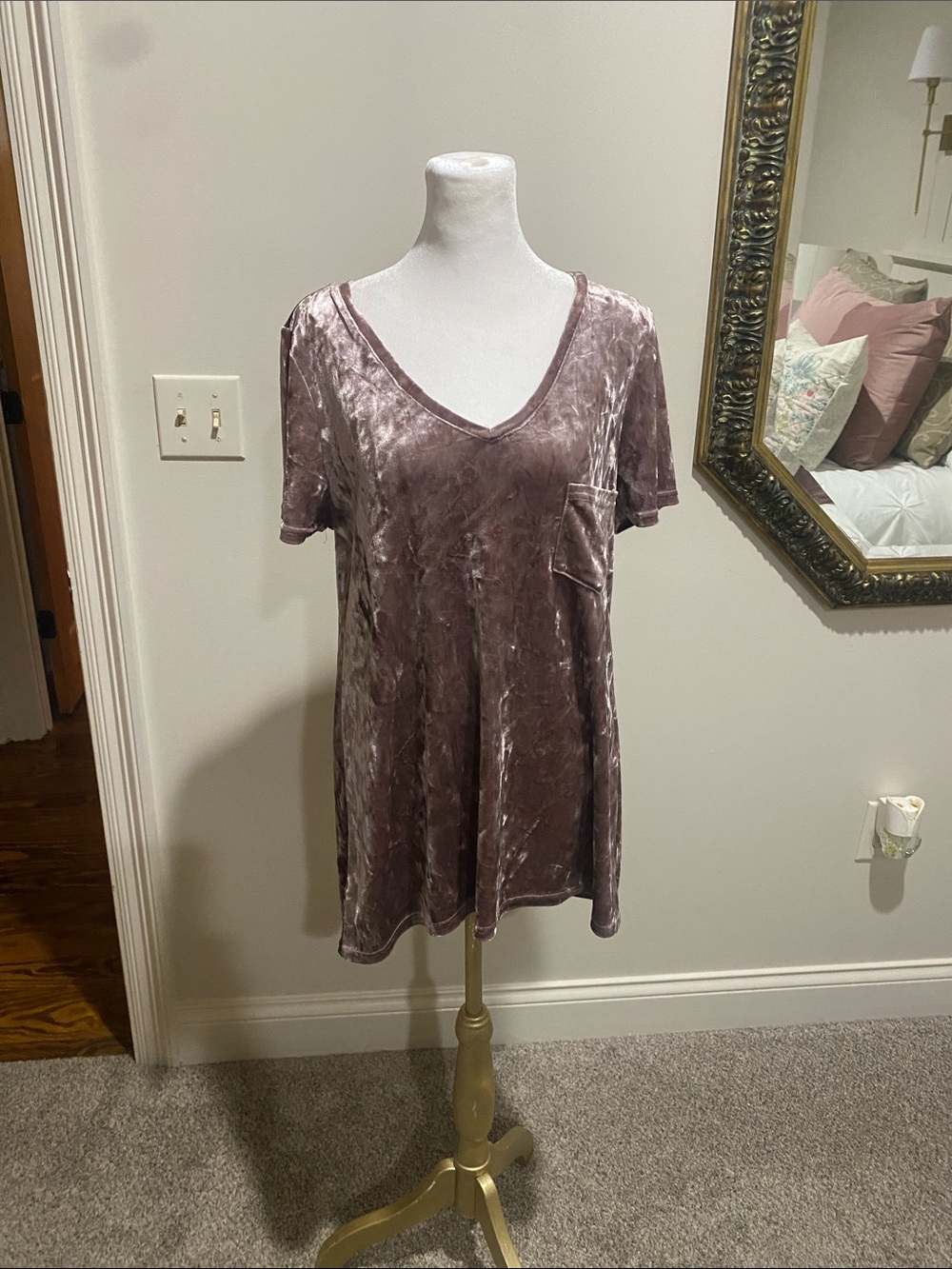 Velvet Washed Mauve Crushed-Velvet Tunic Tee